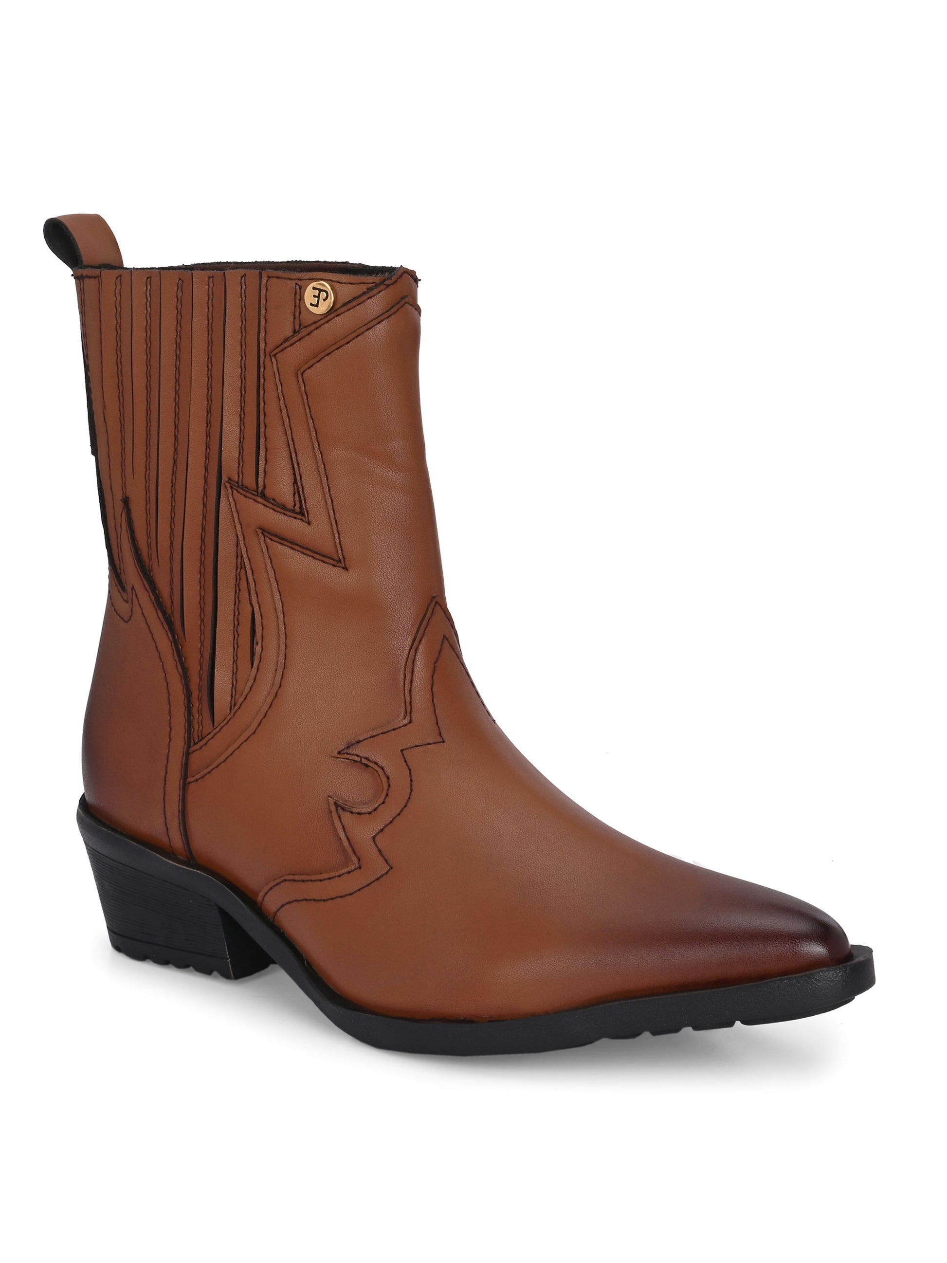 EL PASO Women Faux Leather Casual Slip On Cowboy Boots-9