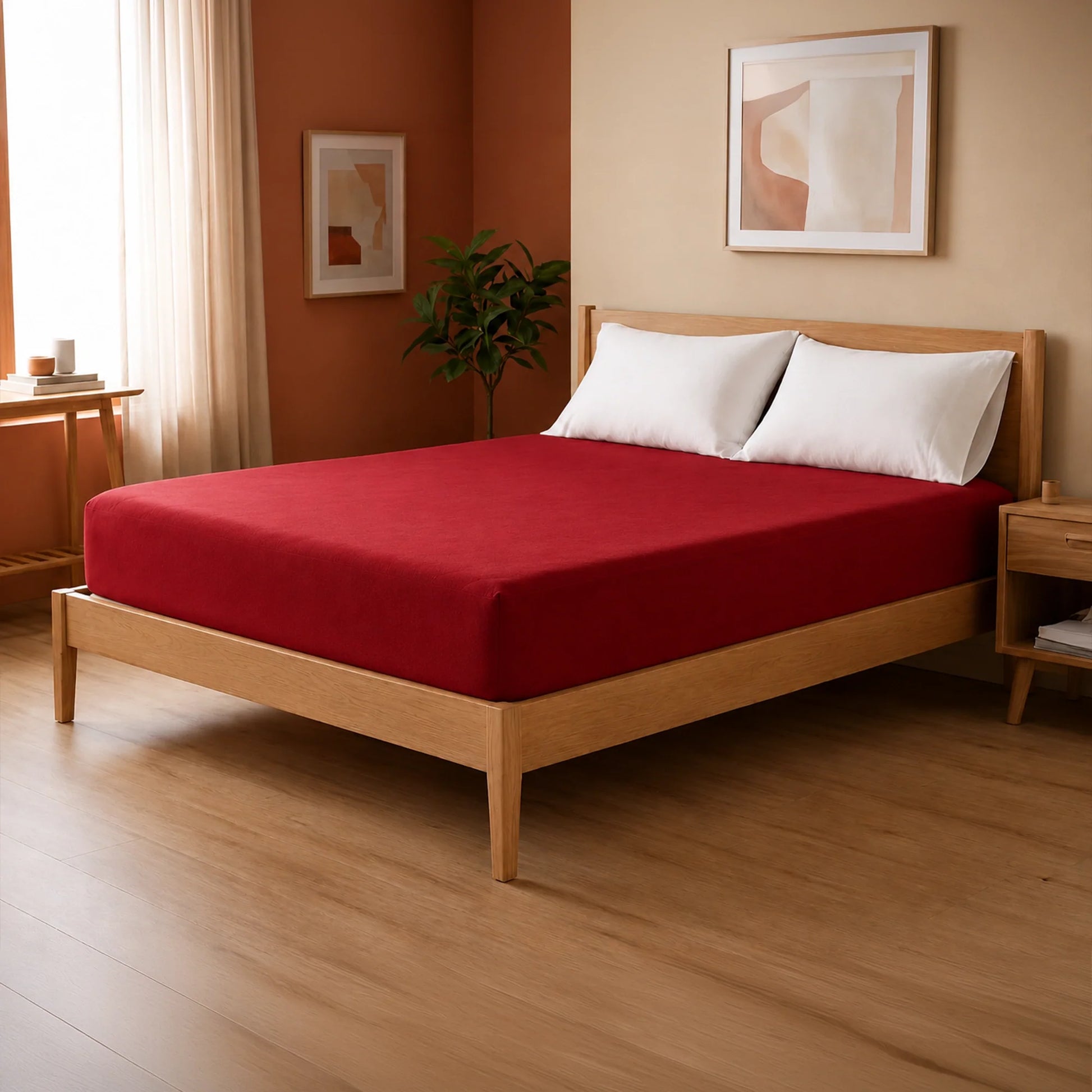 Fort - Terry Solid Mattress Protector (Maroon)-1