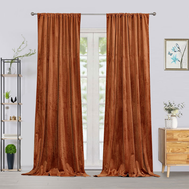 Fort Royal - Rod Pocket Velvet Curtain (Orange)-1