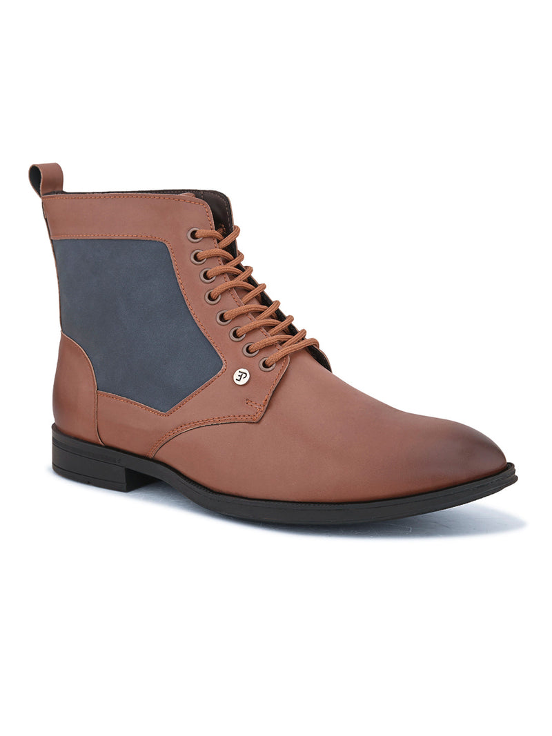 EL PASO Men Tan Faux Leather Casual Lace Up Boots-1