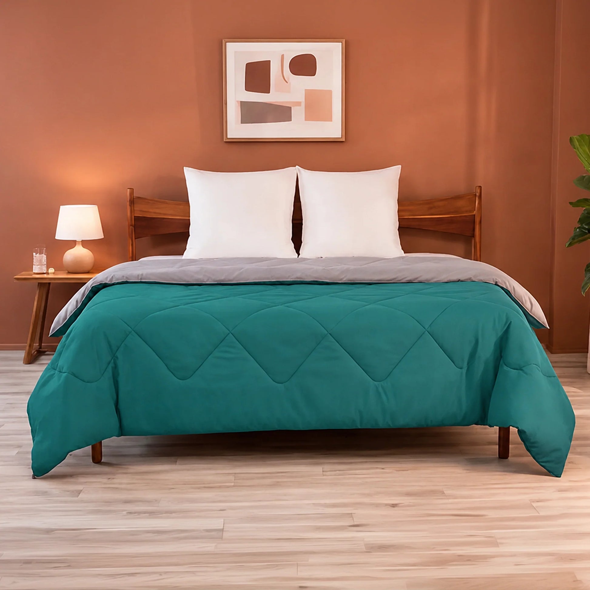 Fort - Box Stitch Duvet Comforter (Teal & Light Grey)-1