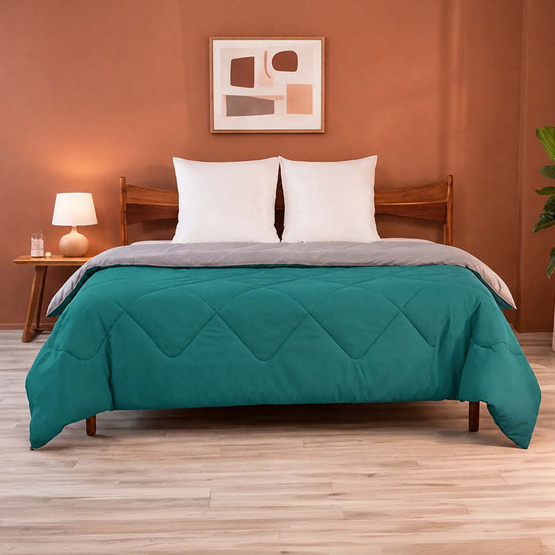 Fort - Box Stitch Duvet Comforter (Teal & Light Grey)-1