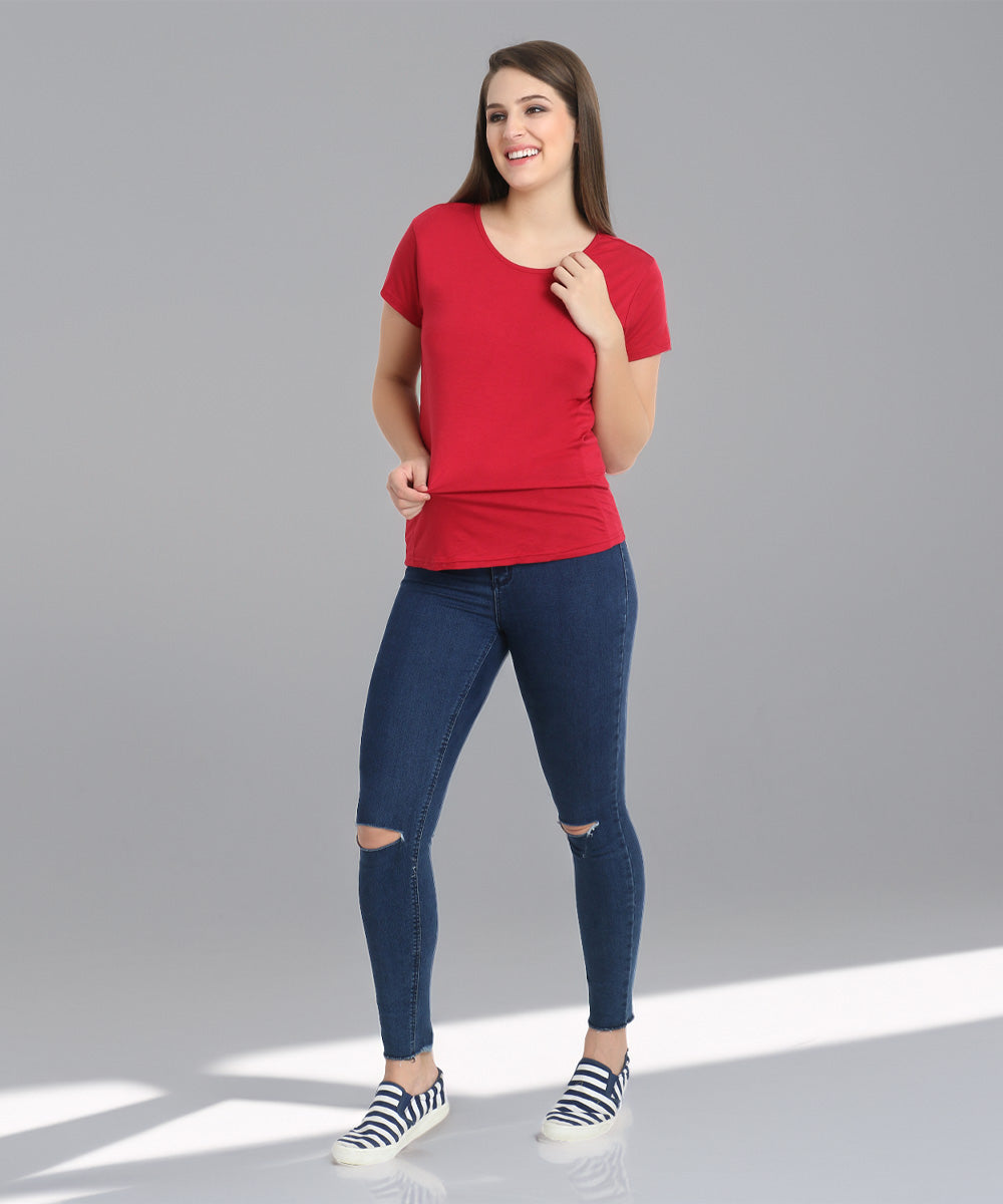 Naturefab Women's Organic Bamboo Tshirt Maroon-5