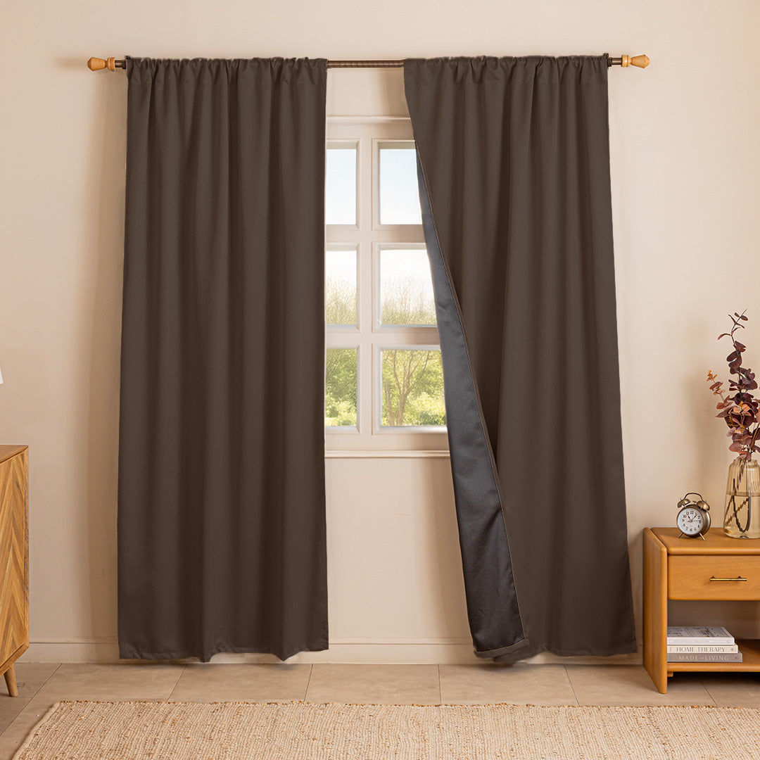 Fort Essential Abstract - Rod Pocket Black Backing Blackout Curtain (Brown)-1