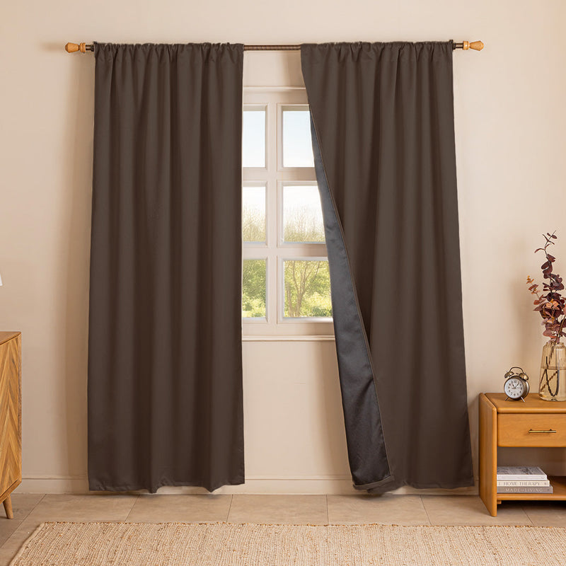 Fort Essential Abstract - Rod Pocket Black Backing Blackout Curtain (Brown)-1