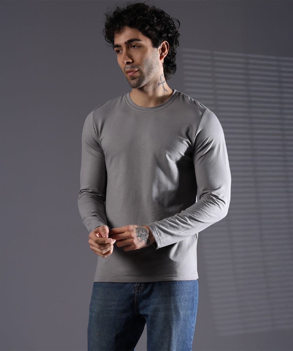 Naturefab Men's Organic Bamboo Full sleeve Terry Tshirt Grey-2