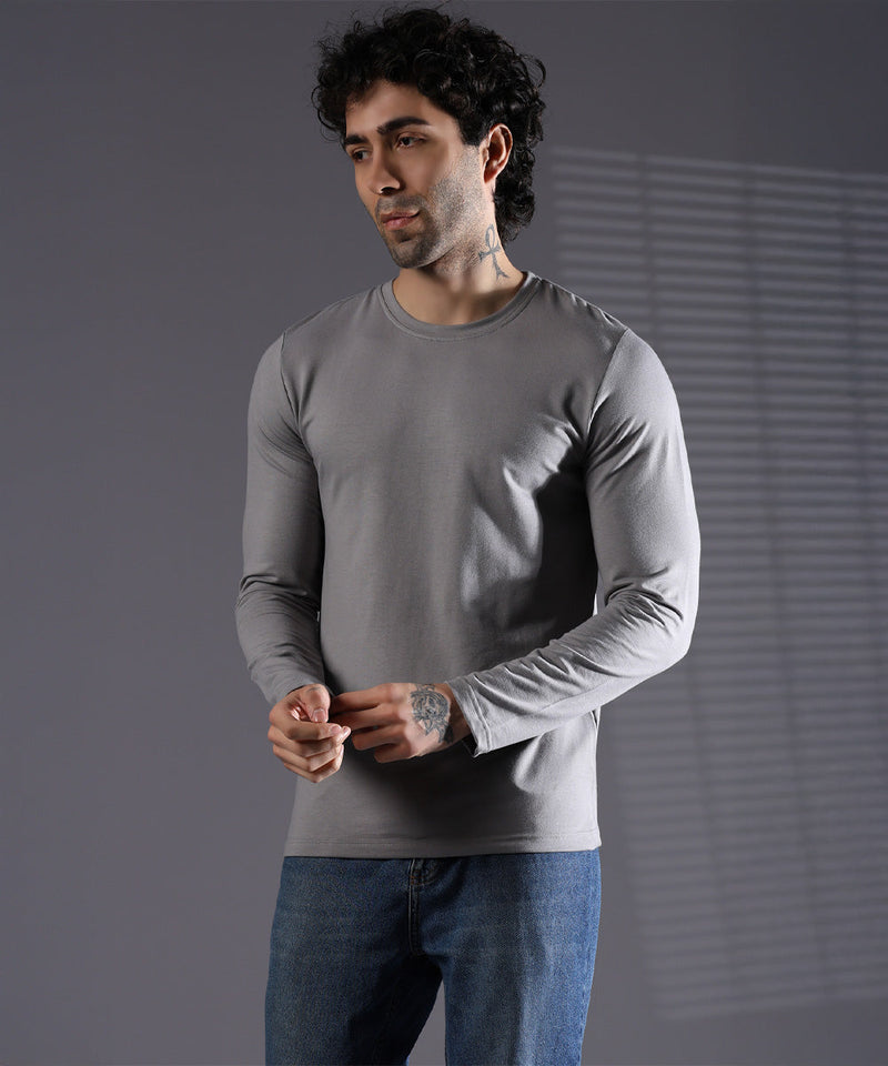 Naturefab Men's Organic Bamboo Full sleeve Terry Tshirt Grey-2