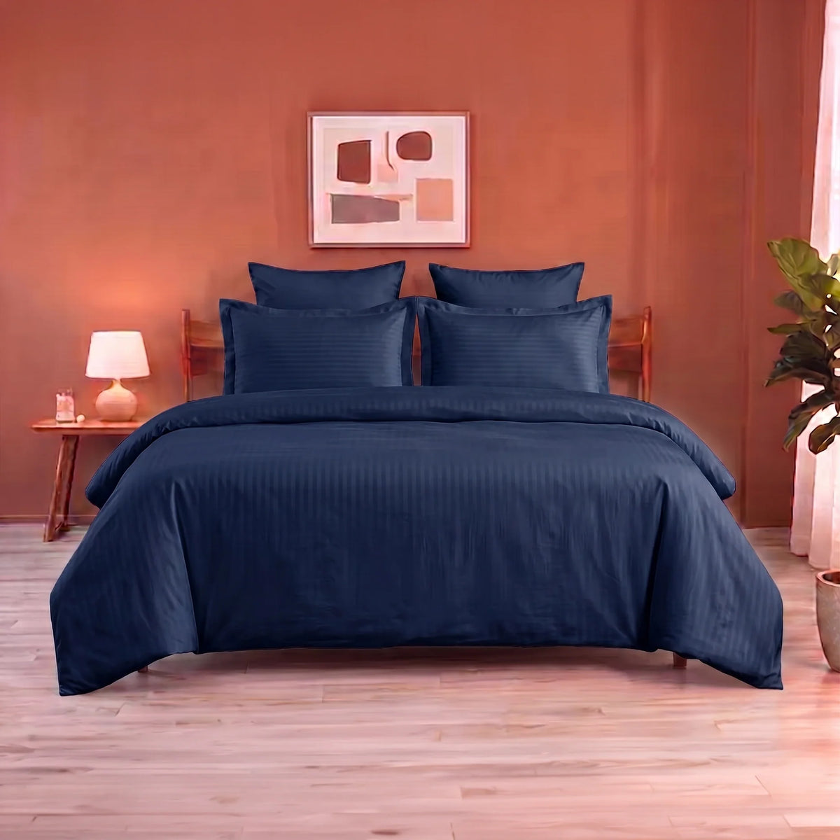 Breton Mellow - Satin Stripe Duvet Cover (Dark Blue)