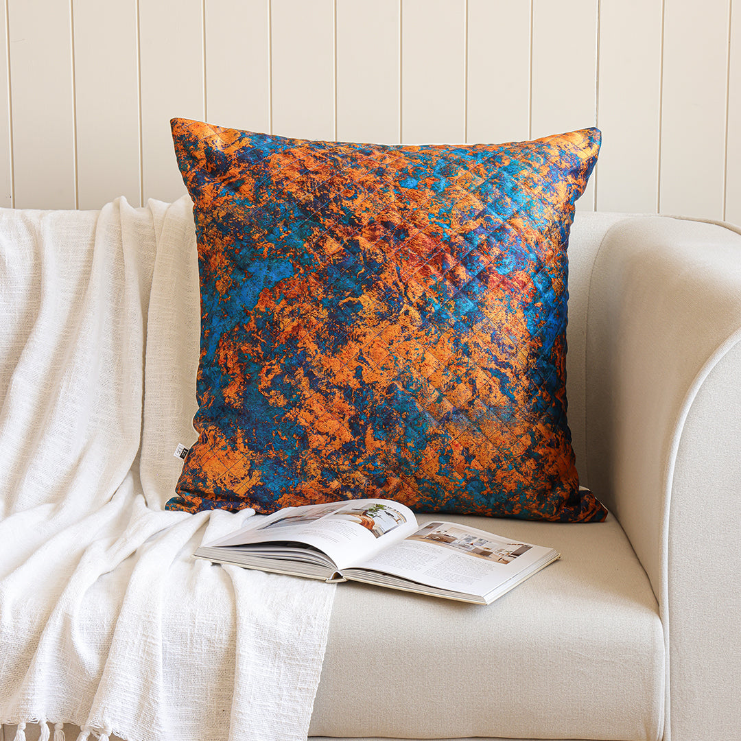 Abstract Pattern Quilted Cushion Cover (Turquoise & Mustard)