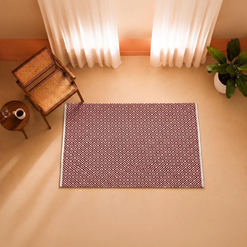 Tessitura Confetti - Diamond Cotton Rug (Red & White)-1