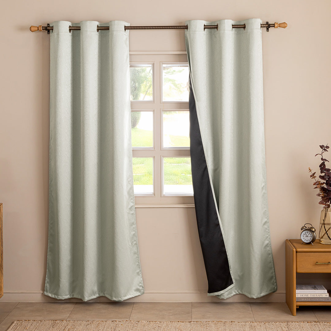 Fort Essential Abstract - Eyelet Black Backing Blackout Curtain (Off White)-1
