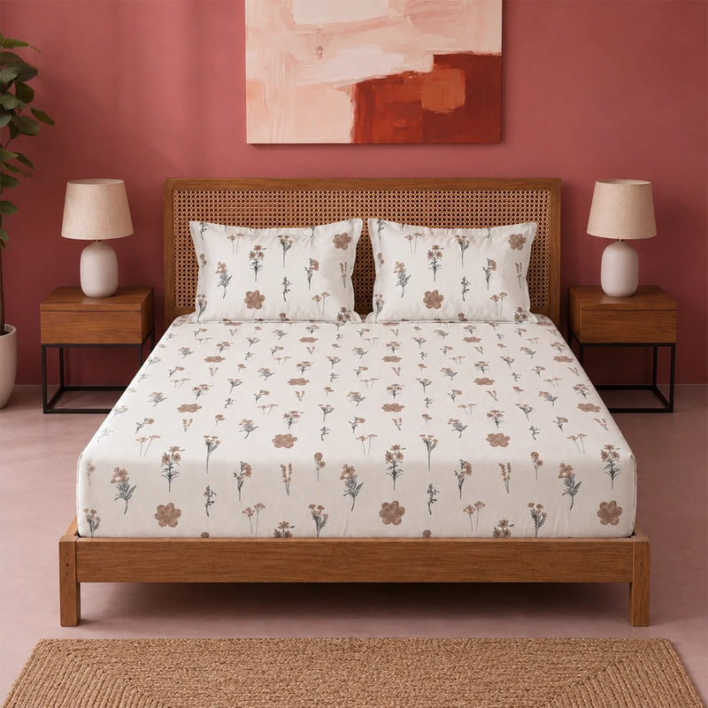Prairie Charm - White Floral Fitted Sheet-1
