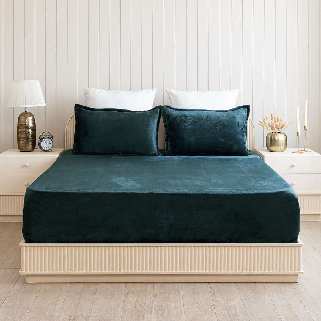 Homemonde Lightweight - Fleece Fitted Bedsheet (Emerald Green)-1