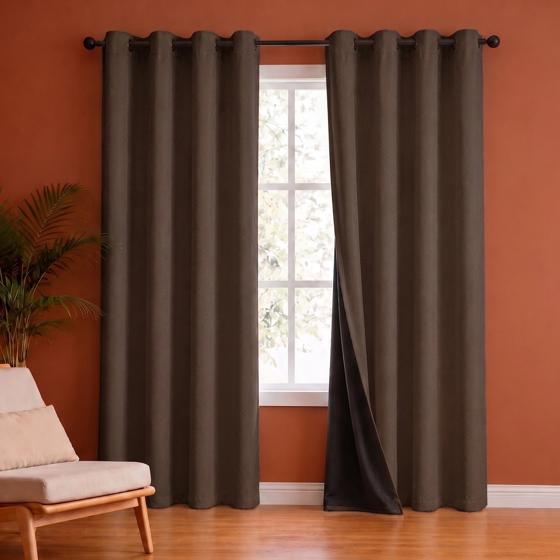 Fort Essential Embossed - Eyelet Black Backing Blackout Curtain (Brown)-1