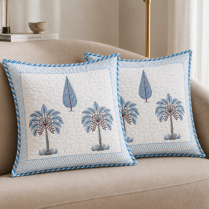 Ombre Lupine - Hand Block Print Quilted Cushion Cover (Blue)-1