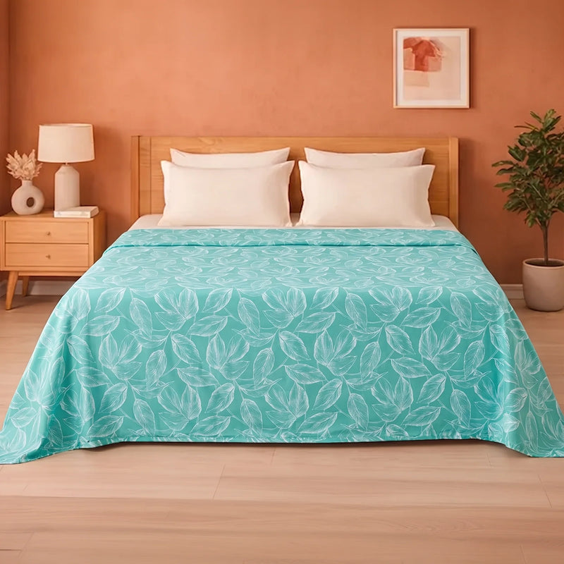 Imprimer Lilac - Leaf Printed Dohar Blanket (Aqua Blue)-1