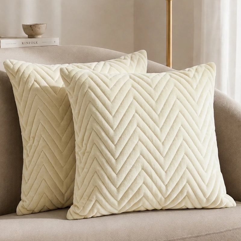 Fort Sawtooth - Quilted Velvet Cushion Cover (Ivory)-1