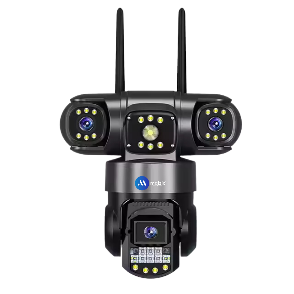 Maizic Smarthome Batman Black 3-in-1 WiFi CCTV Camera | Triple Lens & 3 Screen View | 360° PTZ + Dual 180° Side Cameras | AI Human Detection | Color Night Vision | Two-Way Audio | Home Security Camera