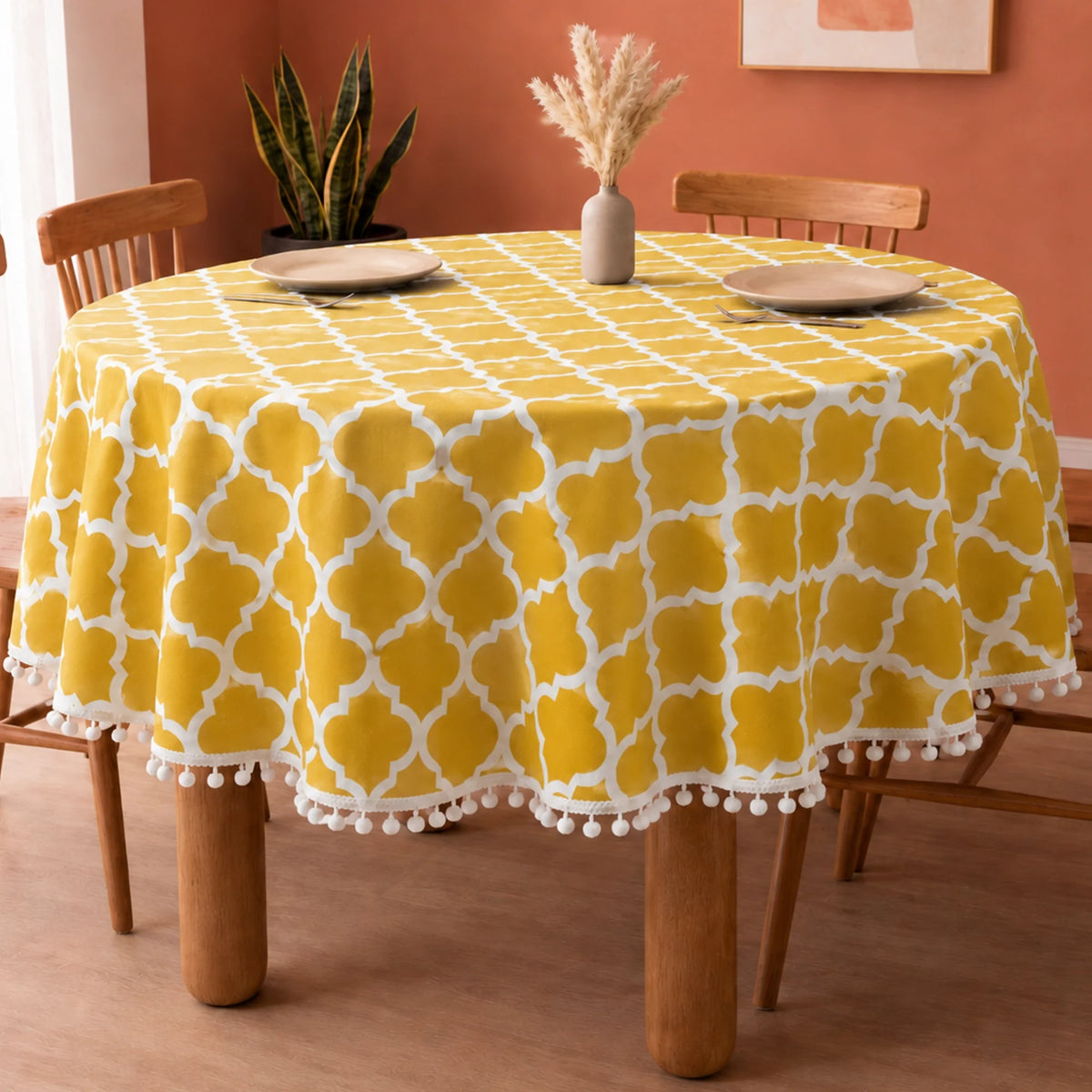 Cotton Quatrefoil Printed Dining Table Cover