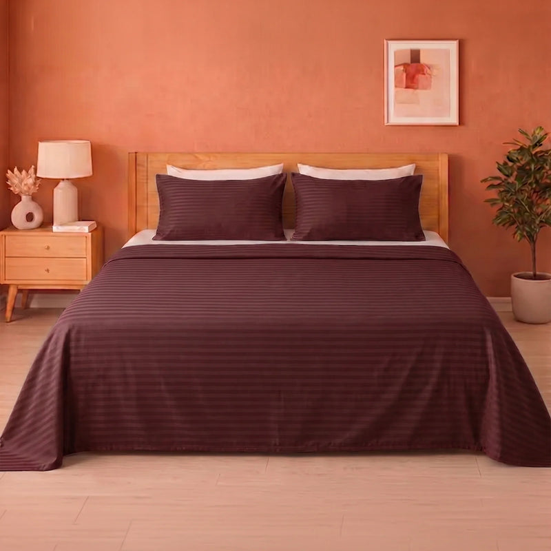 Breton Doze - Satin Stripe Reversible Dohar Blanket (Maroon)-1