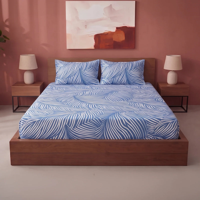 Blue Feather - Fitted Sheet (White & Blue)-1