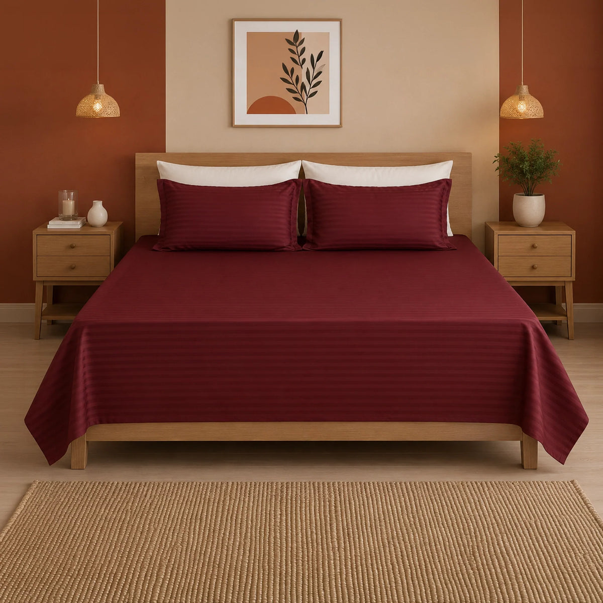 Breton Nap - Satin Stripes Bedsheet (Maroon)