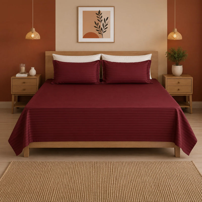 Breton Nap - Satin Stripes Bedsheet (Maroon)-1