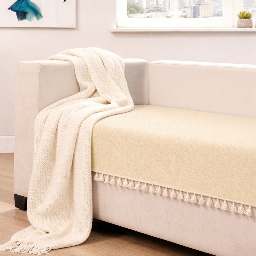 Chenille Solid Beige Sofa Cover-9