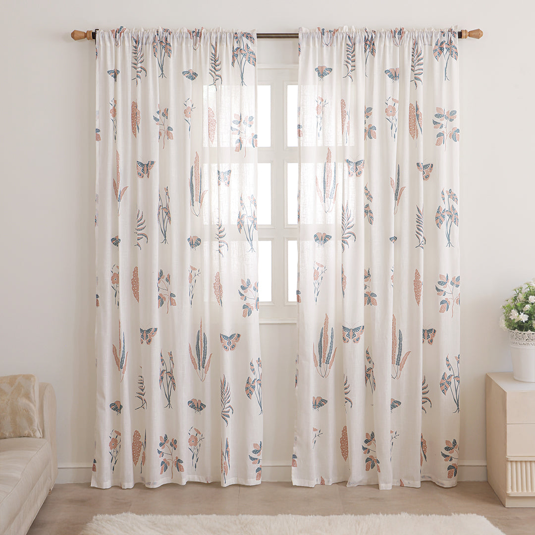 White Lunaria Garden Rod Pocket Printed Sheer Curtain-1