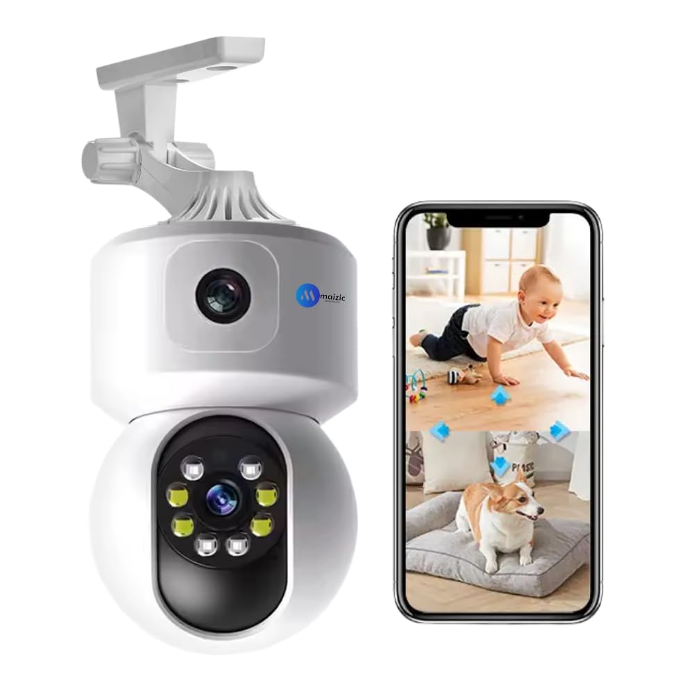 Maizic Smarthome Fox 5+5MP WiFi CCTV Camera for Home Security | Dual Lens Dual Screen Outdoor Camera | AI Motion Detection | Color Night Vision | Two-Way Audio | IP66 Weatherproof | Mobile App Remote View