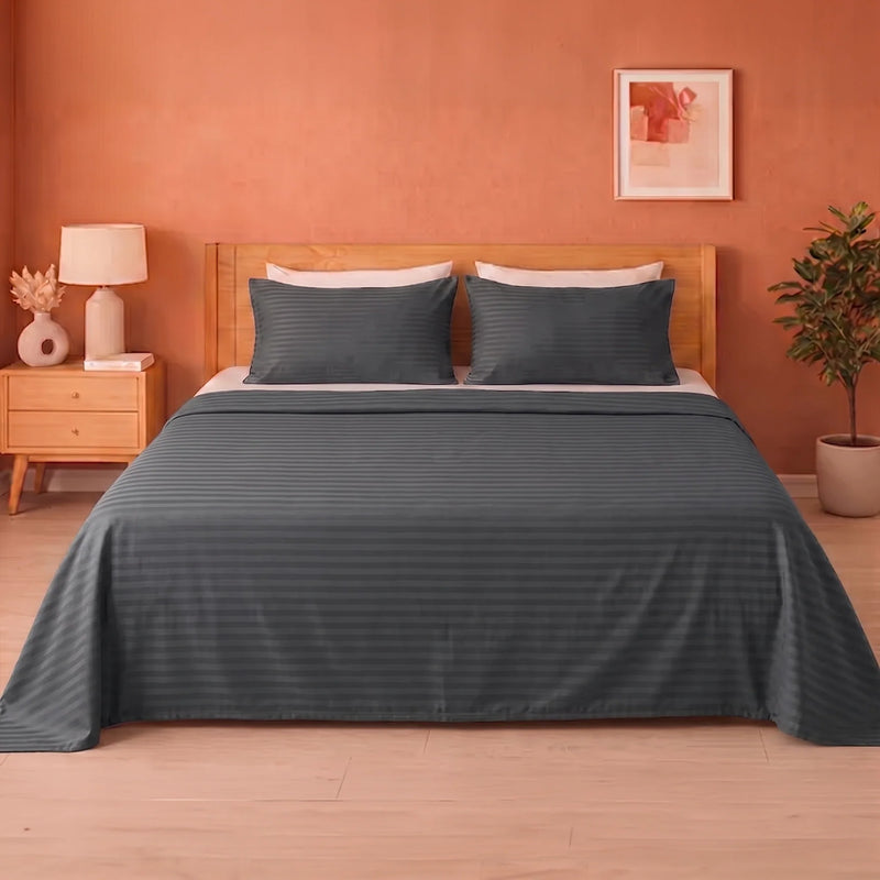 Breton Doze - Satin Stripe Reversible Dohar Blanket (Grey)-1