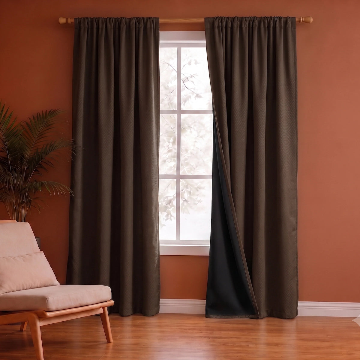 Fort Essential Embossed - Rod Pocket Black Backing Blackout Curtain (Brown)