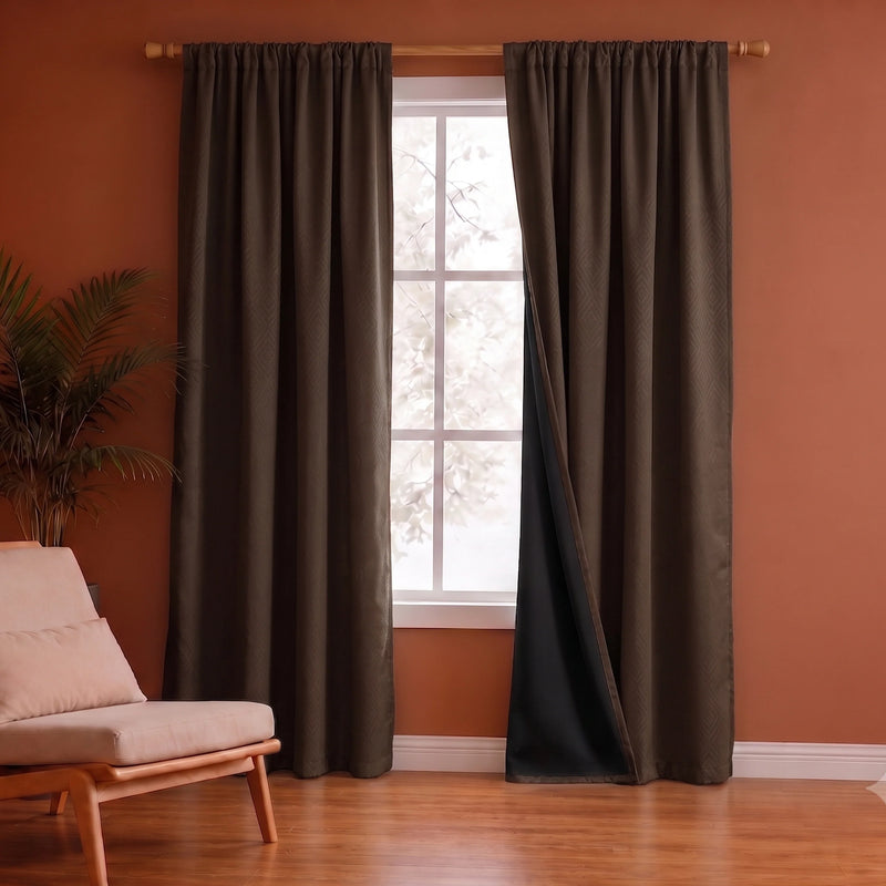 Fort Essential Embossed - Rod Pocket Black Backing Blackout Curtain (Brown)-1