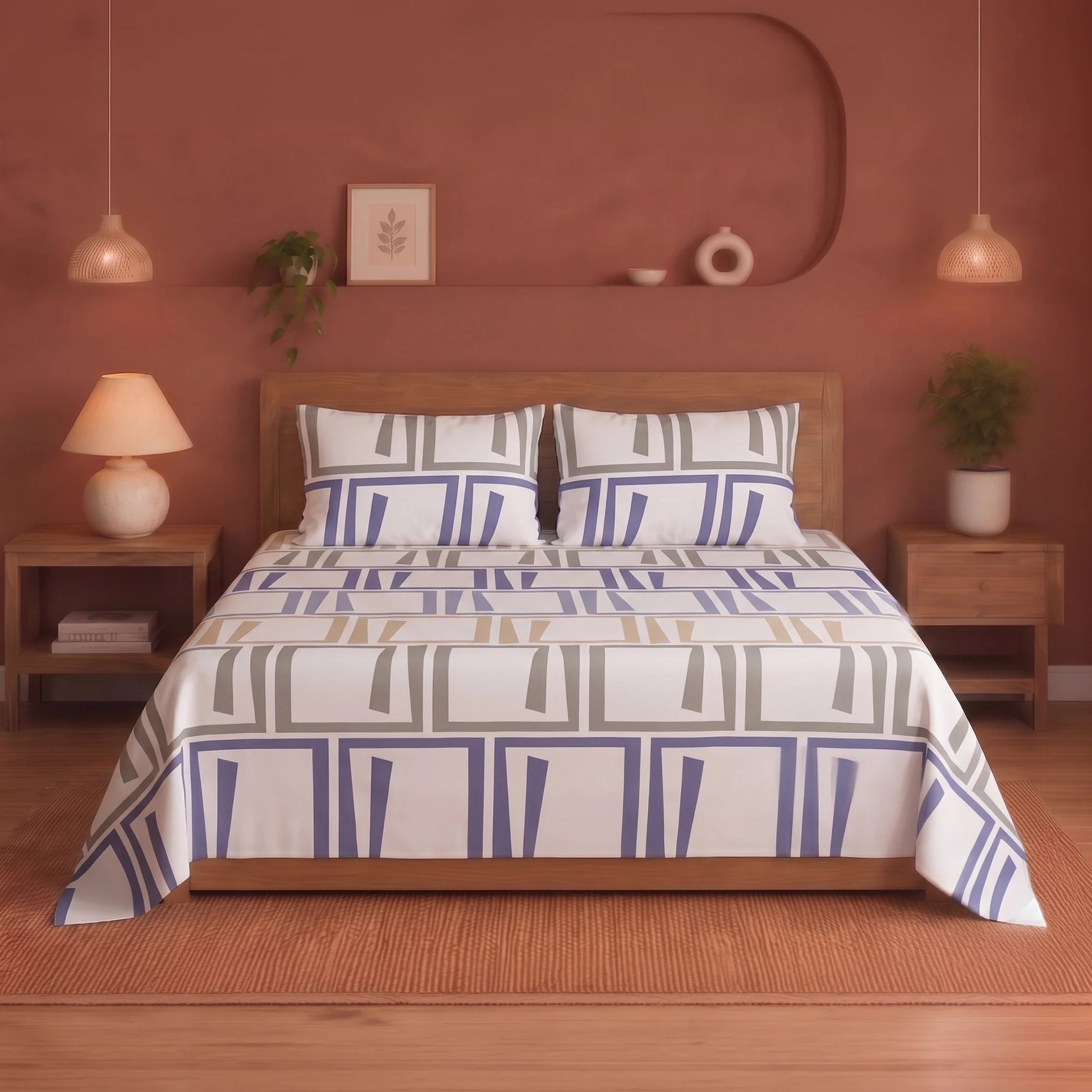 Imprimer Modern Maze - Printed Bedsheet (Multicolor)-1