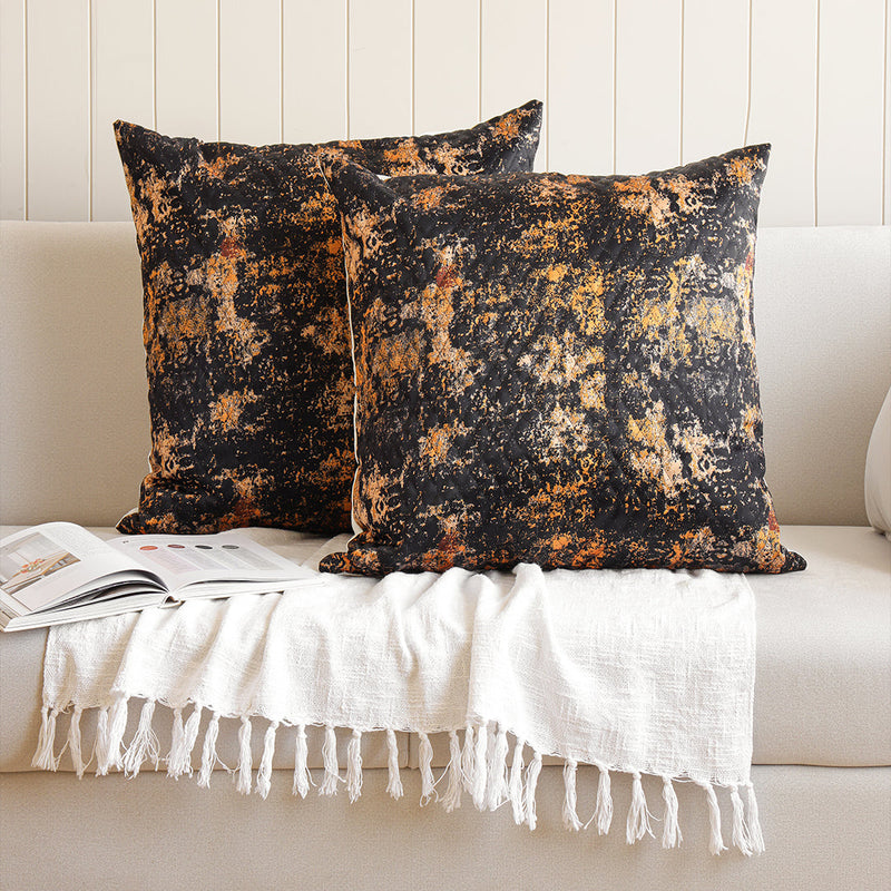 Abstract Pattern Quilted Cushion Cover (Black & Mustard)-6