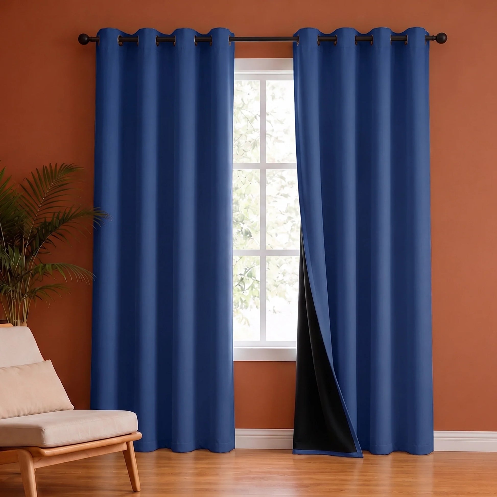 Fort Essential - Black Backing Solid Blackout Curtain (Navy Blue)-1