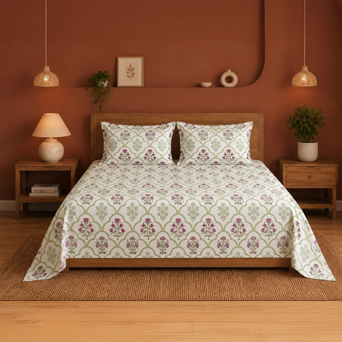 Spring Buds Pink - White Floral Bedsheet