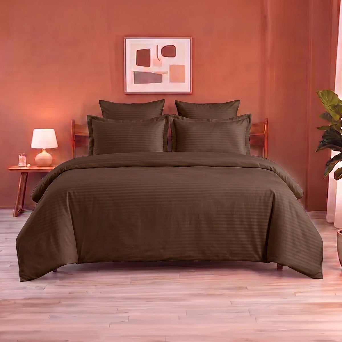Breton Mellow - Satin Stripe Duvet Cover (Brown)