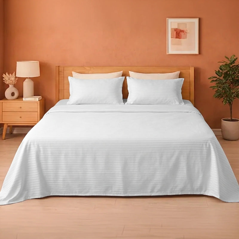Breton Doze - Satin Stripe Reversible Dohar Blanket (White)-1