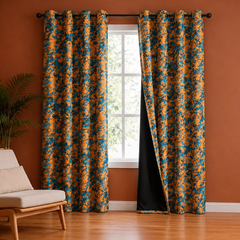 Imprimer Abstract - Digital Printed Blackout Curtain (Turquoise & Mustard)-1