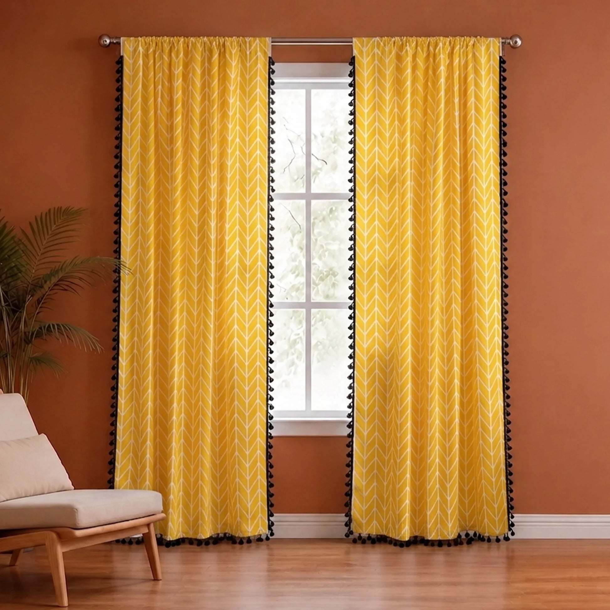 Imprimer Handpicked Aztec - Printed Semi Blackout Rod Pocket Curtain (Yellow)-1