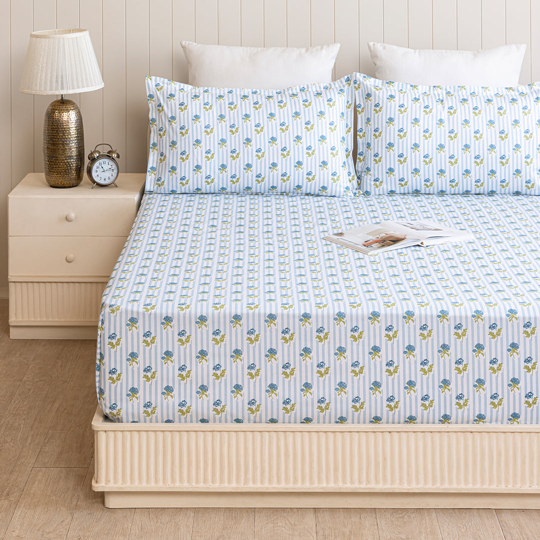 Soft Serenade - Floral Bedsheet (Blue)