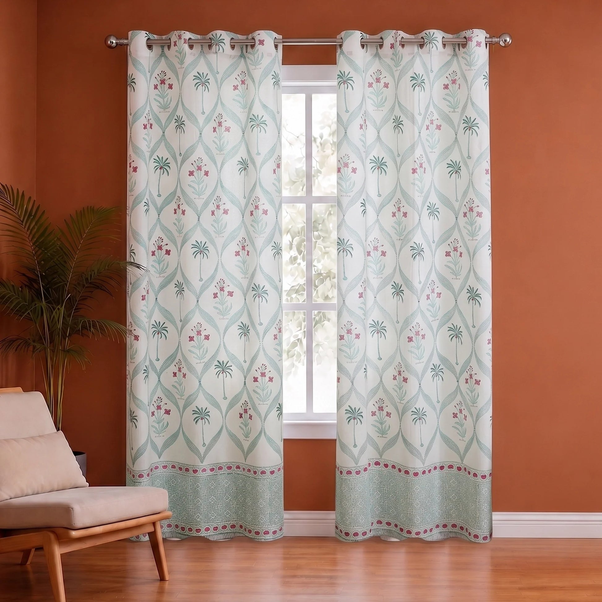 Island Trellis Eyelet Handblock Printed duck Curtain-1