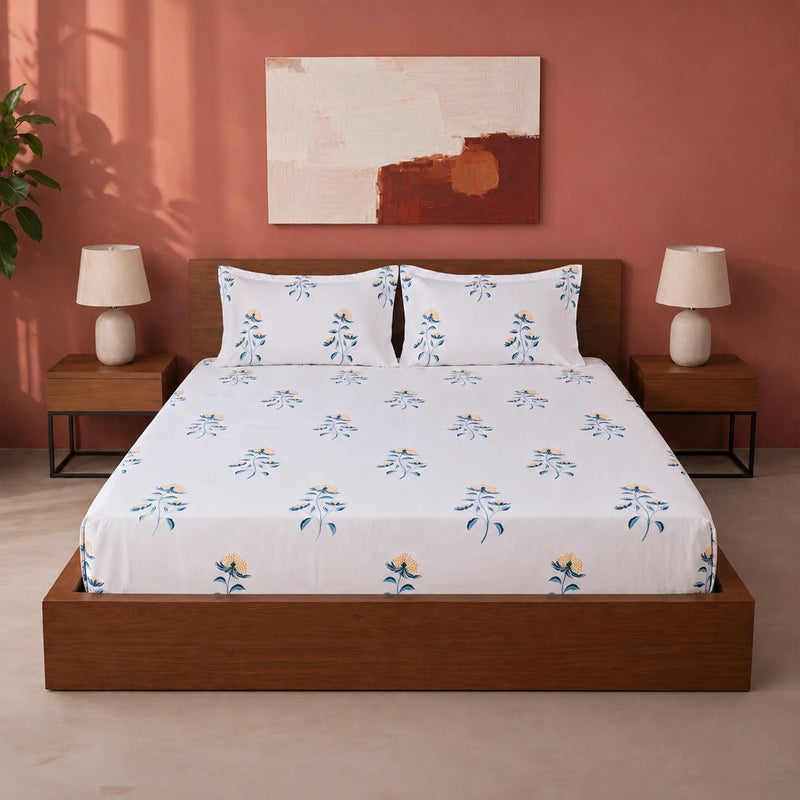Wild Grace Flower - Floral Fitted Sheet (Turquoise & Blue)-1
