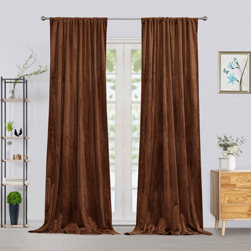 Fort Royal - Rod Pocket Velvet Curtain (Brown)-1