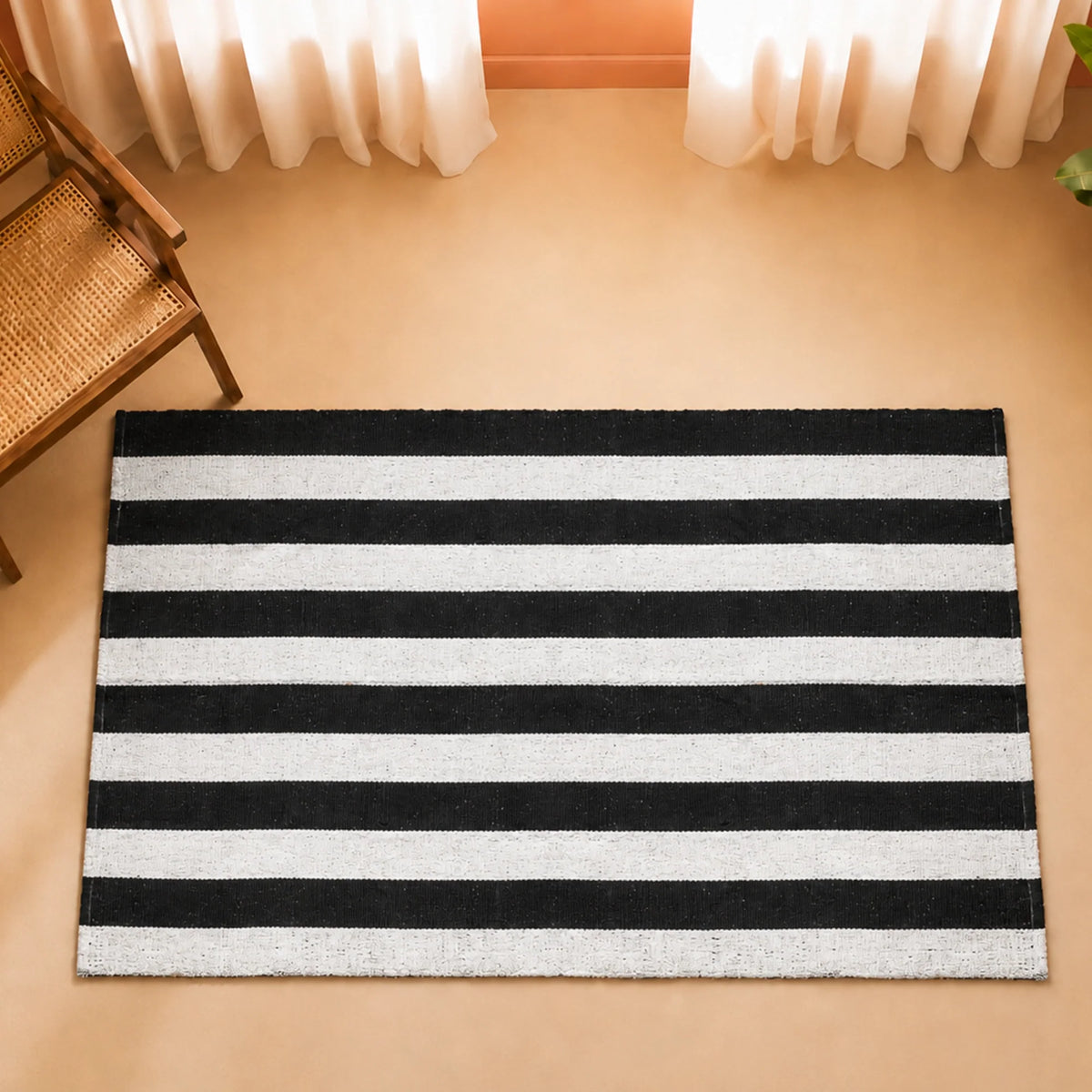 Breton Shadowplay - Plaid Rug (Black & White Stripe)