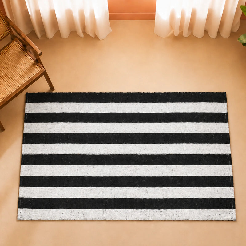 Breton Shadowplay - Plaid Rug (Black & White Stripe)-1