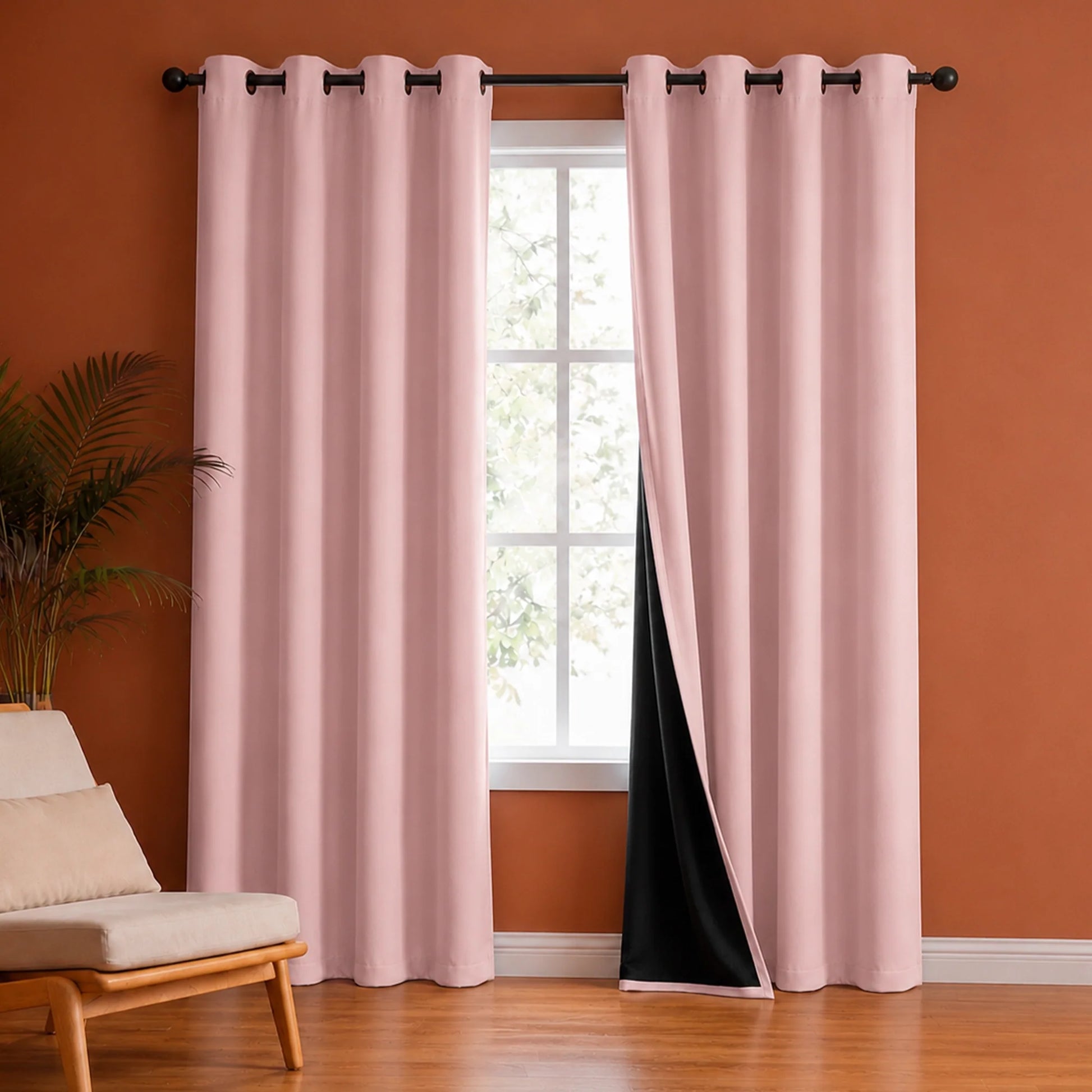 Fort Essential - Black Backing Solid Blackout Curtain (Pink)-1
