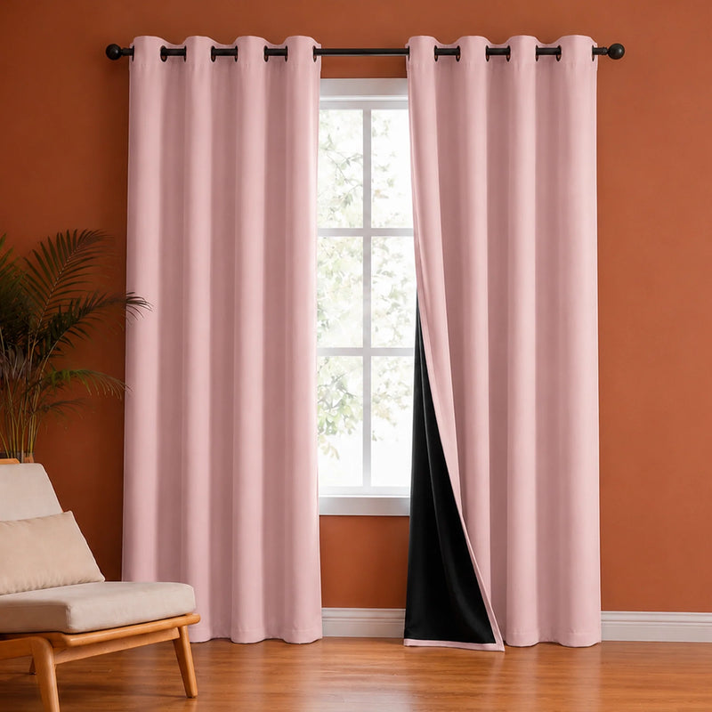 Fort Essential - Black Backing Solid Blackout Curtain (Pink)-1