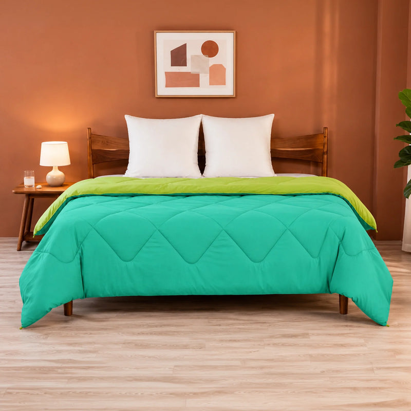 Fort - Box Stitch Duvet Comforter (Parrot Green & Aqua Green)-1